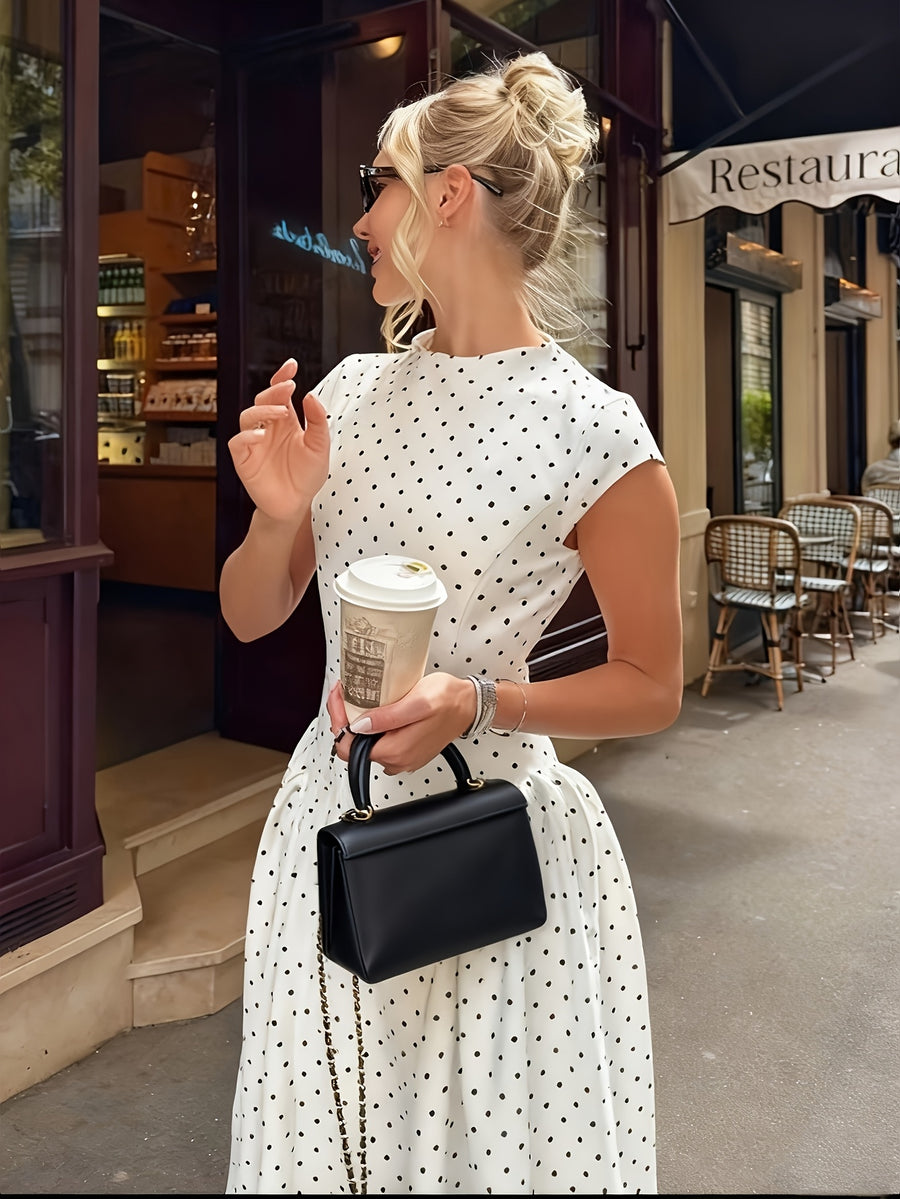 New Women's Polka Dot Maxi Dress, Waist-Cinching Style, Elegant French-Style Dress - Polka Dots