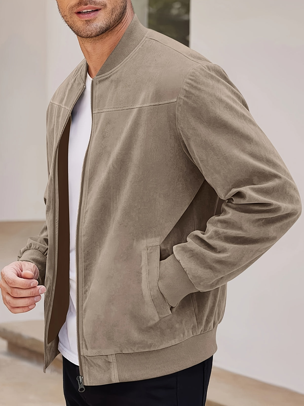 Multi-color Suede Jacket for Spring and Autumn - Khaki
