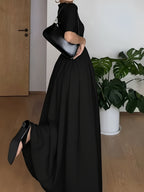 Elegant French Style Maxi Dress with Smock Waist & Ruffle Hem - -Length Party Wedding Guest Gown, Machine Washable Spring Summer Fall Formal Evening Dress - Black