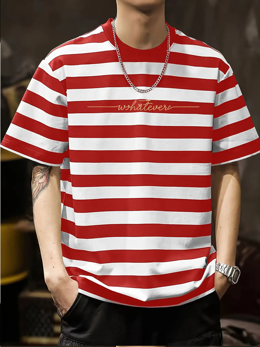 Simple Letter Print Fashion Men's Short Sleeve - Red And White