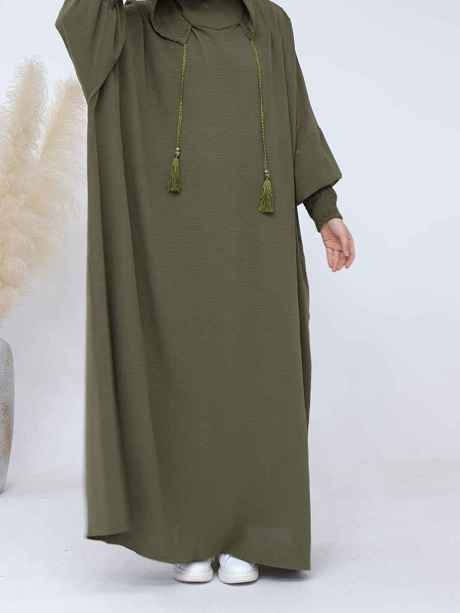 Plus Size - Plus Size - 1pc Prayer Jilbab Outfit for Muslim Women, Stylish And Elegant, Features a Solid Color, Ideal for Everyday Wear, Festivals, Gatherings, And Outdoor Events. Women'S Islamic - Olive Green