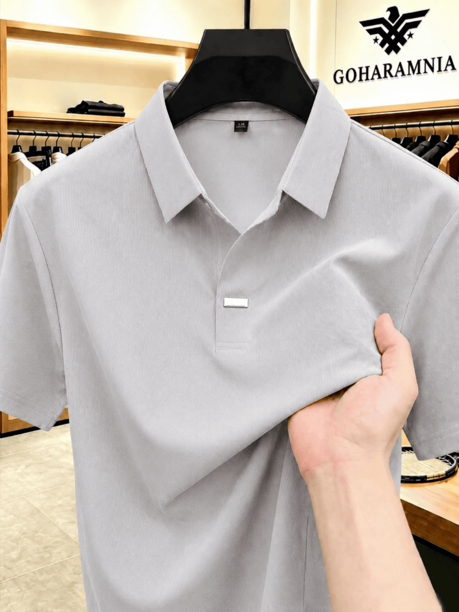 Men'S Luxury Notch Collar Polo Shirt, Thin Cool Wrinkle-Free Quick Dry Short Sleeve, Father'S Day Gift for Fishing Men'S Clothing - Grey