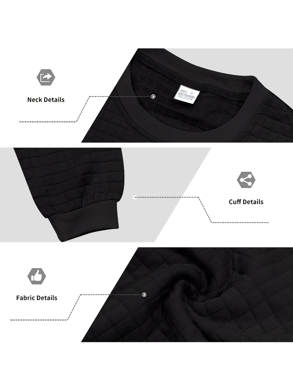 2pcs Men's Knit Pullover, Crew Neck Sweater in Different Color Combinations, Small Check Waffle Knit Texture, Warm and Comfortable for Autumn/Winter, Solid Color Simple and Versatile, Can Be Used as a Gift for Men - Black+dark Gray