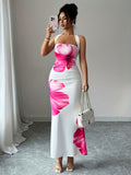 Summerhalter Neck Tie Waist Cincher Mid-Length Floral Print Dress Single Piece Dress - Multicolor