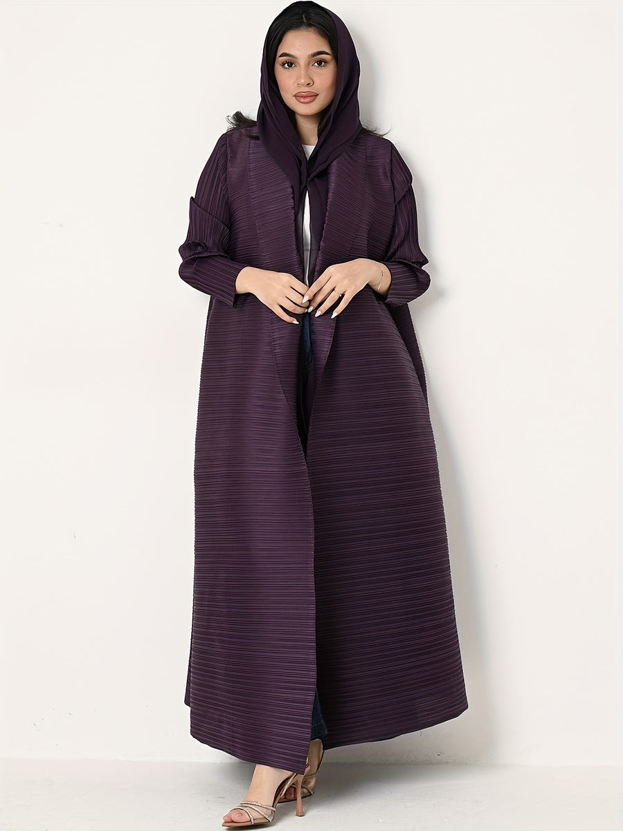 Middle Eastern Women's Clothing: Three-Yard Pleat Muslim Robe, Solid Color Cardigan Outerwear Cape - Deep Purple