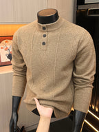 Spring And Autumn Men'S Half-Button Henley Collar Knit Sweater 3D Jacquard Texture Warm Easy And Atmospheric Middle-Aged Men'S Commuter Pullover - Flower Yellow