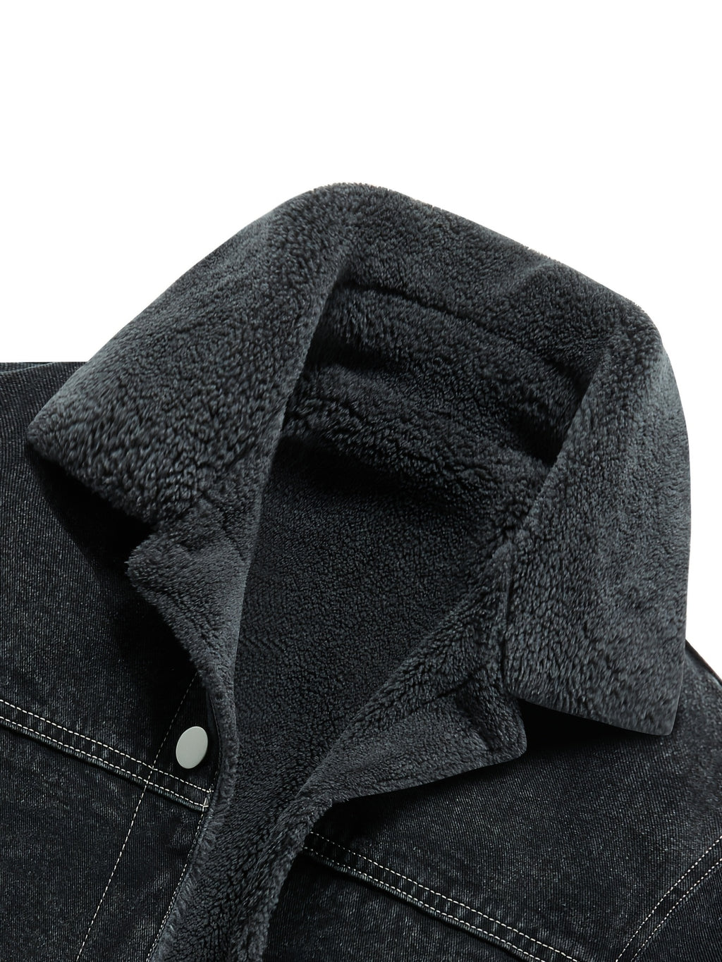 Men's Lapel Fleece-Lined Denim Jacket, Thickened for Locking in Heat, Windproof, Warm, and Cold-Resistant. Washed Denim Fabric with Composite Lining, Contrast Color Topstitching, Workwear Straight-Leg Fit. Autumn/Winter Streetwear Commuting Vintage - Deep Grey