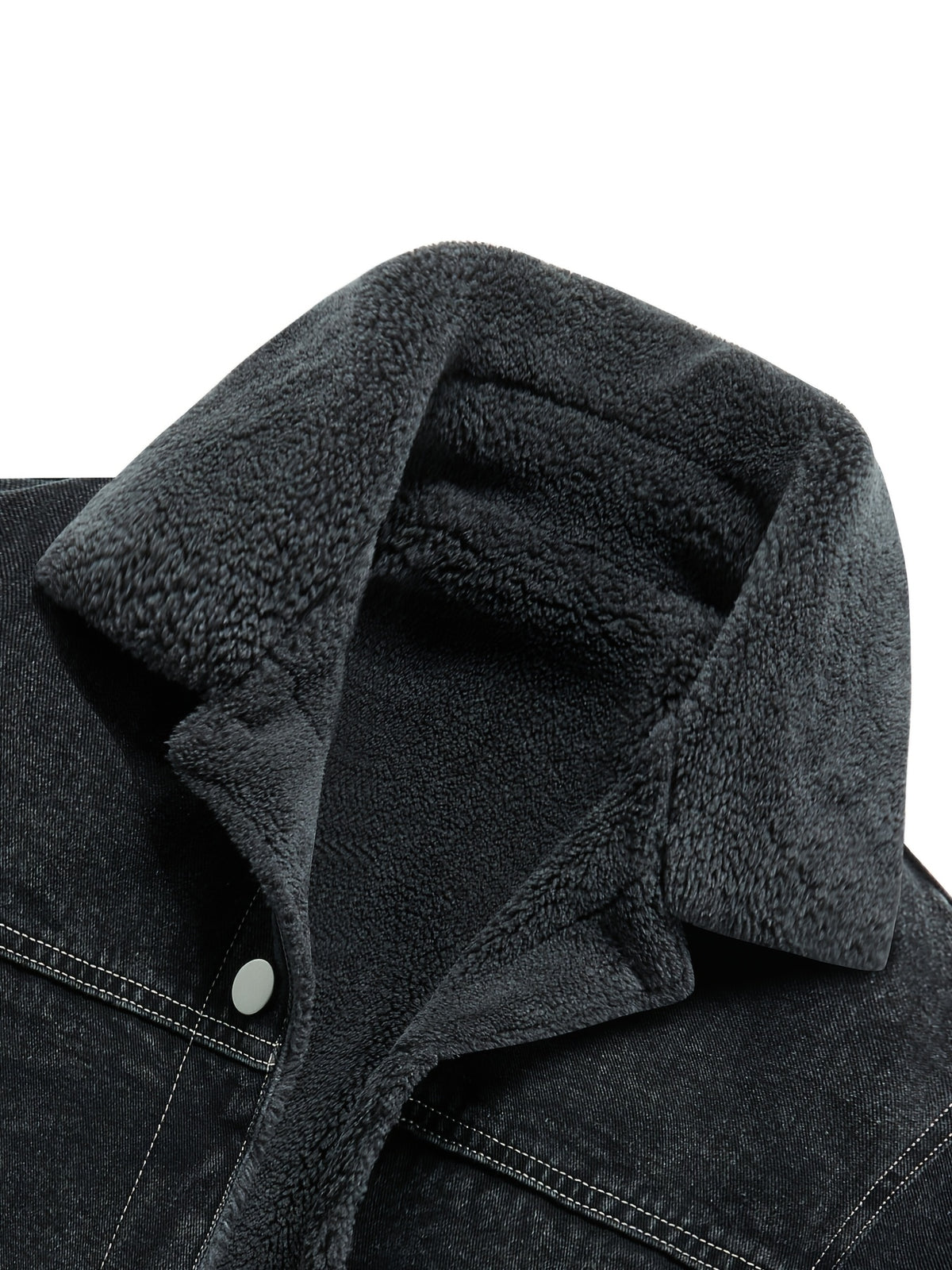 Men's Lapel Fleece-Lined Denim Jacket, Thickened for Locking in Heat, Windproof, Warm, and Cold-Resistant. Washed Denim Fabric with Composite Lining, Contrast Color Topstitching, Workwear Straight-Leg Fit. Autumn/Winter Streetwear Commuting Vintage - Deep Grey