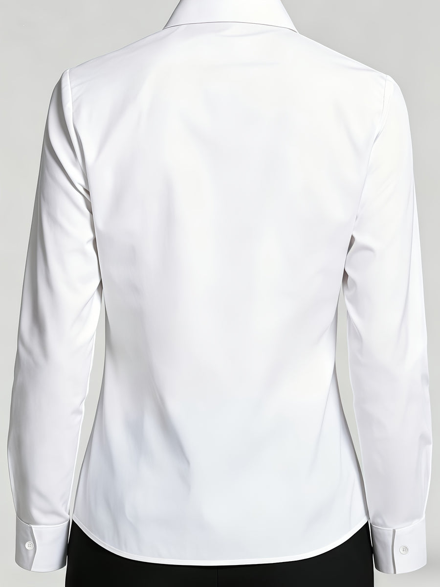 Gentle Girly Style Shirt with Pocket, Bow, Little Bear, and Rose Print, Long Sleeve Loose Fit Daily Commute Age-Reducing Cardigan Top - White