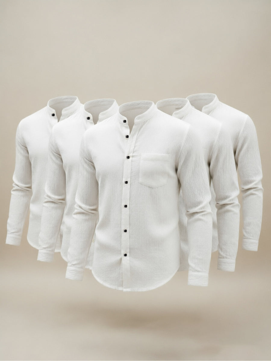 5pcs Men's Long-Sleeve Shirts - Lightweight and Breathable Fabric with Pockets, Suitable for Summer Outdoor Walks and Vacation Wear, Ideal Gift, Casual Style, Durable Construction, Essential Travel Set - White