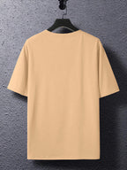 Summer New Men'S Regular Fit Short Sleeve T-Shirt with Chest Brown Small Label Text Print Easy Comfortable Casual Outing Commute All-Match Round Neck Top - Khaki