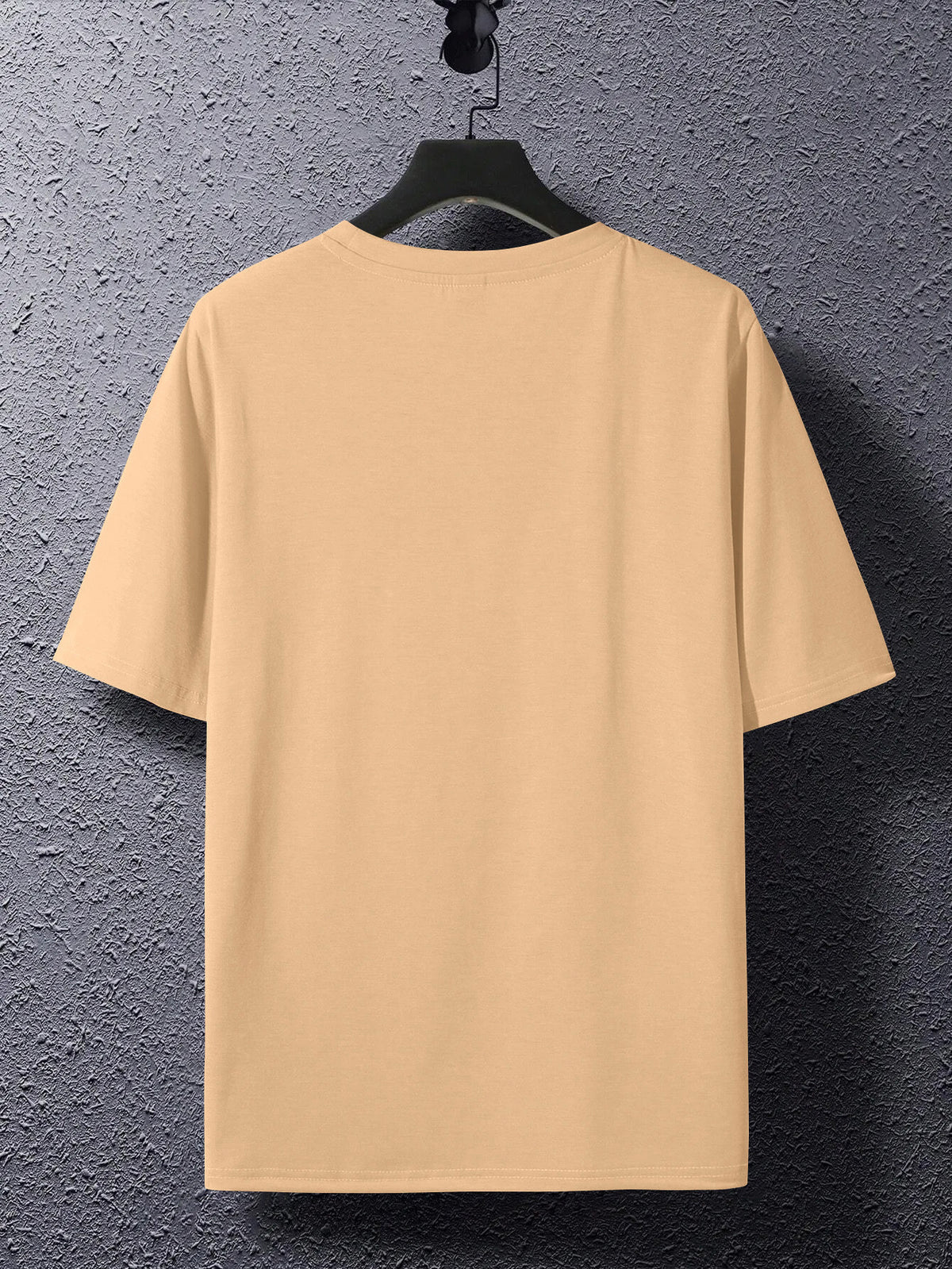 Summer New Men'S Regular Fit Short Sleeve T-Shirt with Chest Brown Small Label Text Print Easy Comfortable Casual Outing Commute All-Match Round Neck Top - Khaki