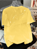 2025 Spring/Summer New Women's Short-Sleeve Top, Simple and Stylish Love Ring Pattern Print, Versatile Daily Wear Round Neck T-Shirt, Circle Pattern - Goose Yellow