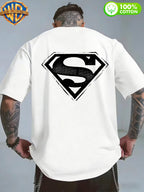 1pc WB Warner Bros. Official DC Superman Icon T-Shirt - Men's & Unisex Vintage Print, 100% Cotton Loose Fit Short Sleeve Tee with Superman, Casual Round Neck Shirt Suitable for Gym, Office, Daily Wear - Father's Day Gift for - White