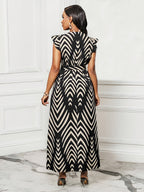 Women'S Striped Dress with Lotus Leaf Sleeves - Mixed colors