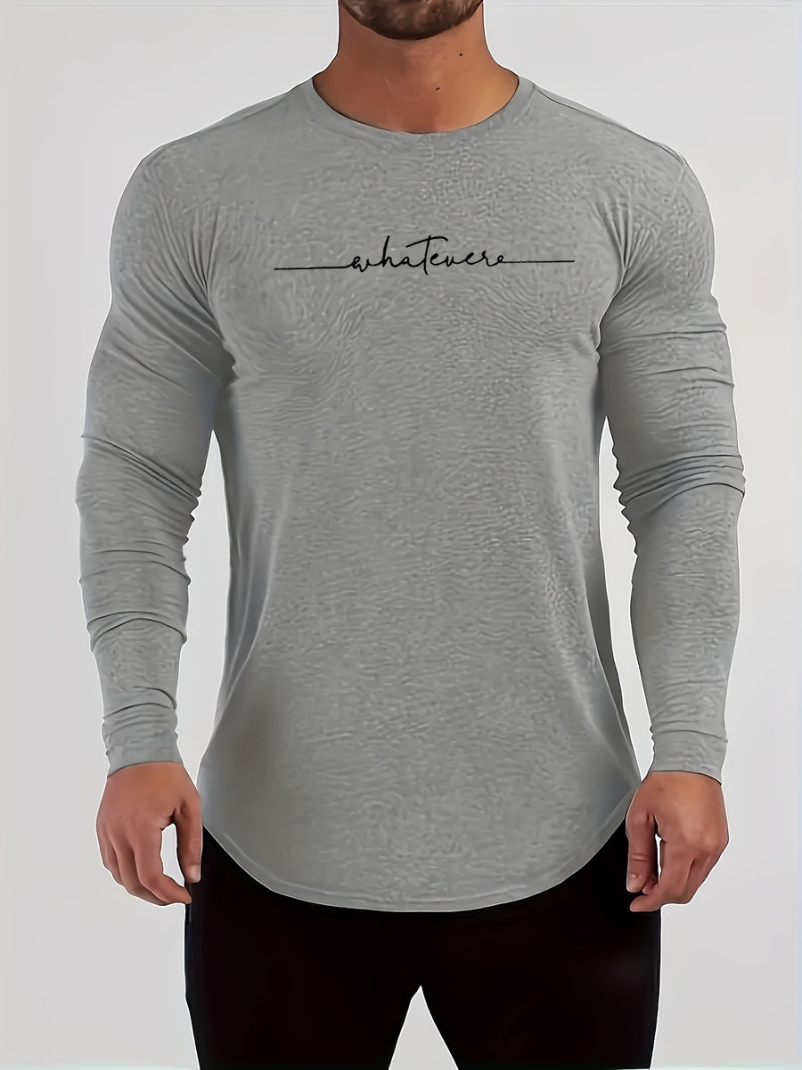 Men's Spring/Autumn Long-Sleeve Shirt T-Shirt - -Compatible Suitable for Casual & -Casual Wear, Round Neck -Fit Shirt, Machine Washable Non- Top for Daily Office, Semi-Formal Outfits (No Belt) - Light Grey