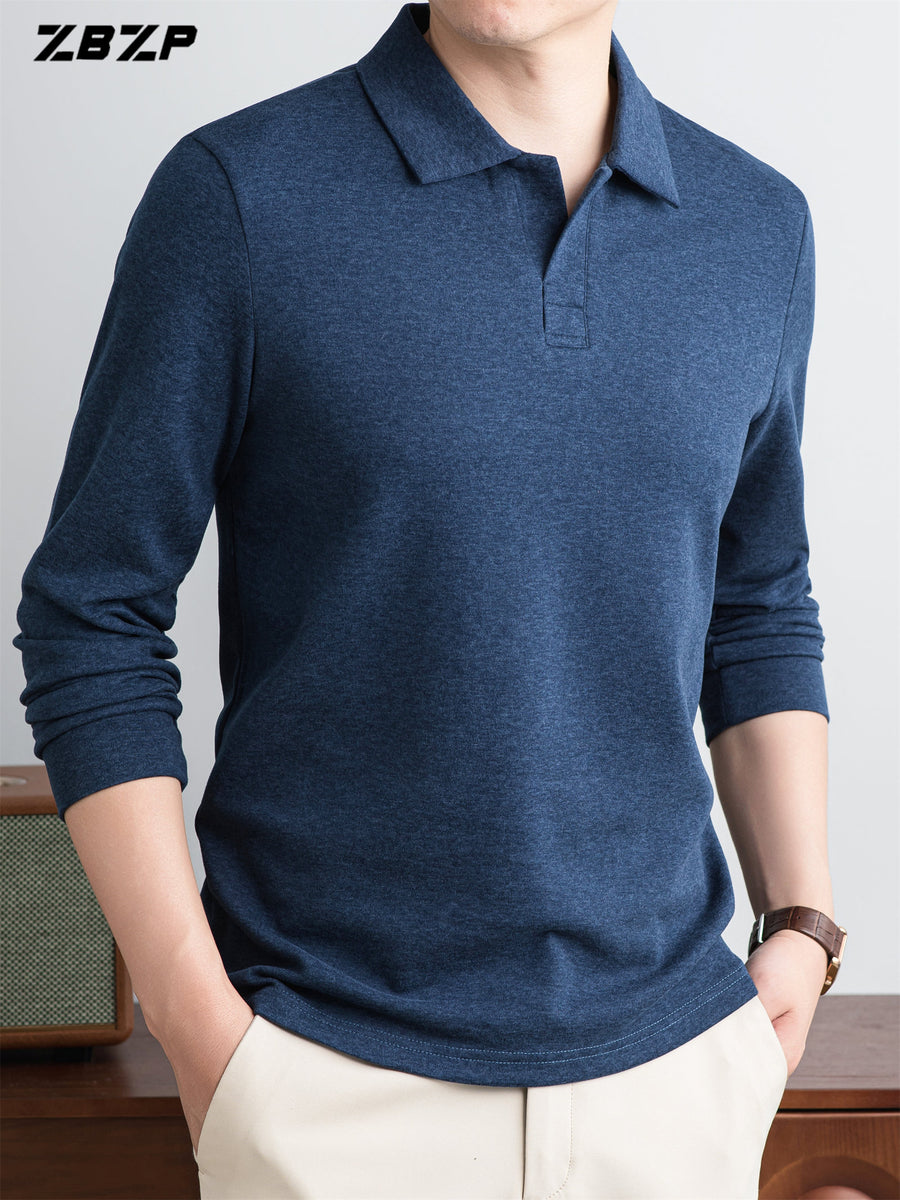 ZBZP New Spring, Autumn, Winter F-Collar Fashion Long-Sleeve Pullover T-Shirt for Young Men, Loose Fit Casual Long-Sleeve Top, Men's Clothing XFN - Blue