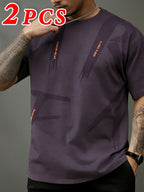 2pcs, Men'S Short Sleeve T-Shirts, Summer Short Sleeve Fashion Trendy Short Sleeve T-Shirts, Loose Letter Print Elastic Short Sleeve Sports Top, Teenager Round Neck Breathable Trendy T-Shirt, Suitable for Daily Wear, School, Street, Sports Wear - 2 pieces - purple + black