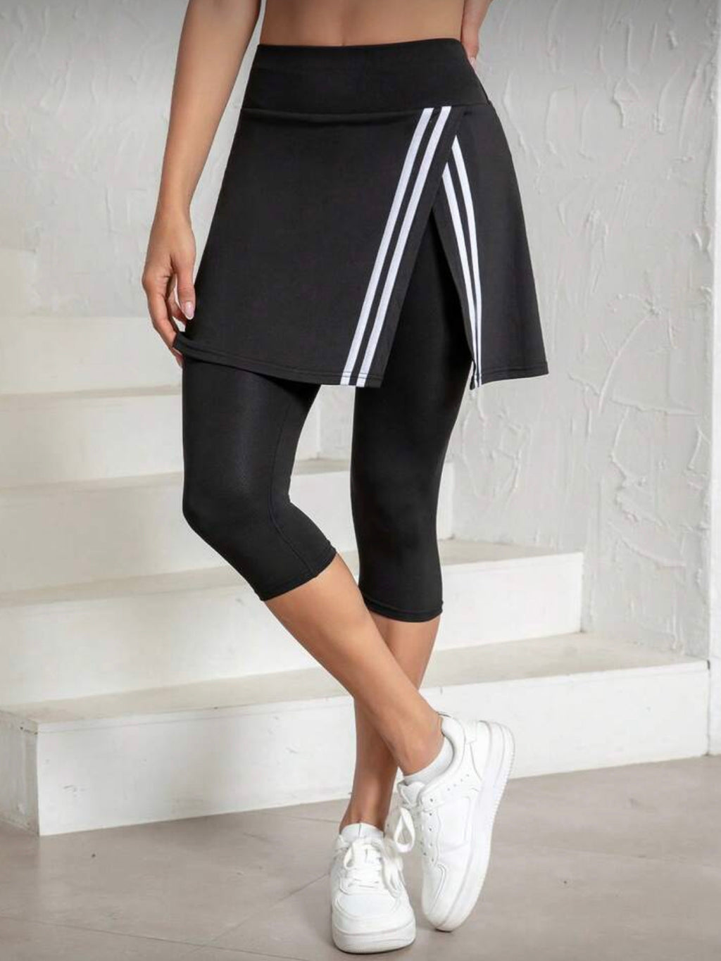 Women'S Fashion Side Ruffled Split Skirt Pants, All-Season Wear; Women'S Skirt Tight Pants with Pockets; Tight Pants with Ruffled Hem Design; Suitable for Wear; Casual Women'S Tight Pants - Black