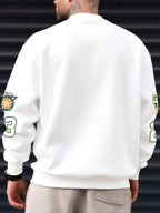 Men's Crew Neck Sweatshirt, Workwear Style, Vintage Print, Versatile Everyday Top - White