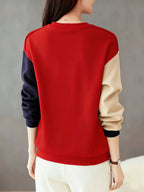 Fall Winter Women'S Fashion Color-Block Artistic Geometric Split Daily Casual Commute Sweatshirt - Red