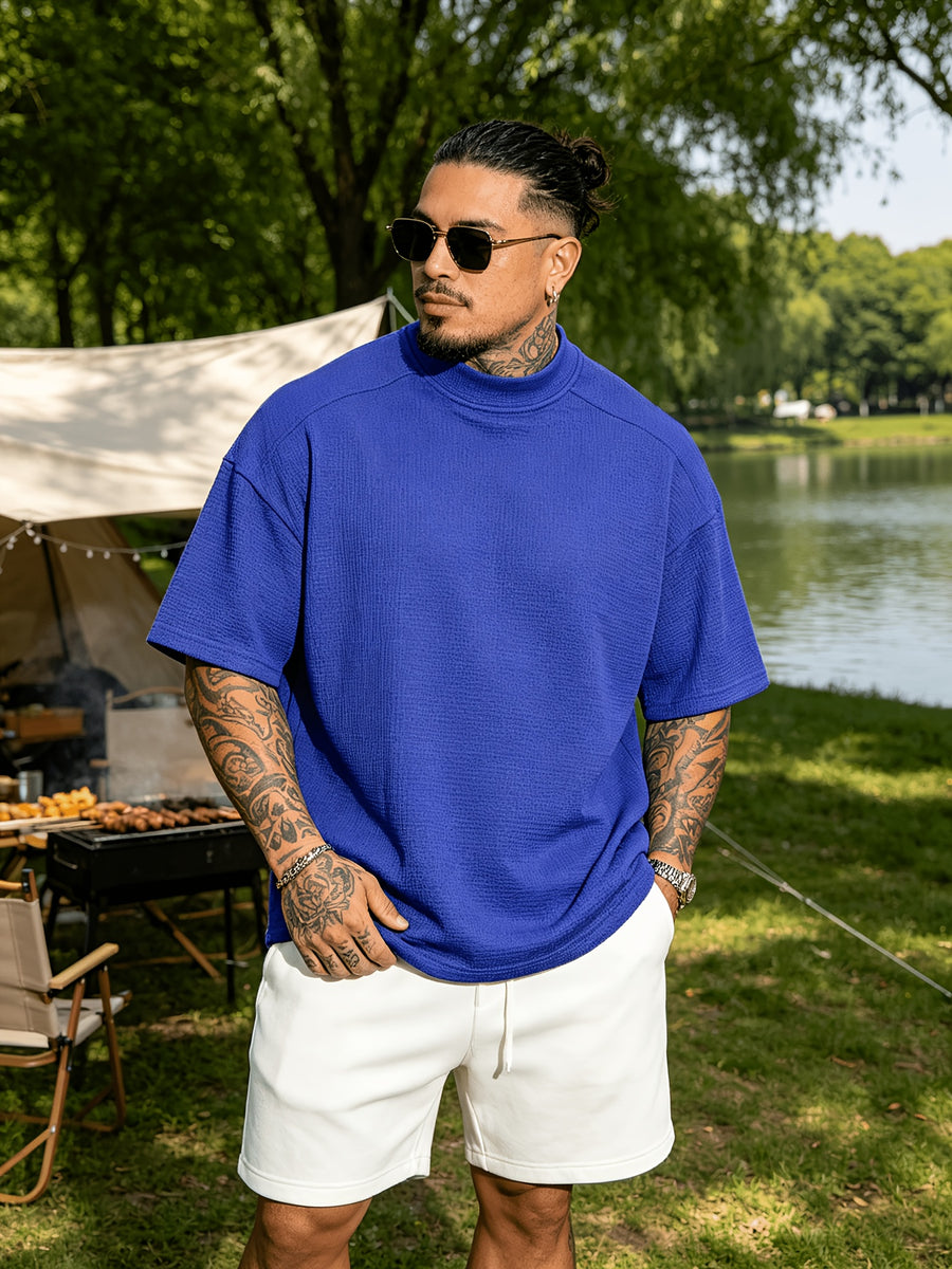 New Spring/Summer Men's Top, Fashionable Sporty Short Sleeve, Loose Fit Casual, Comfortable, Lightweight, Skin-Friendly, Trendy, Versatile, Refreshing, and Durable - Blue