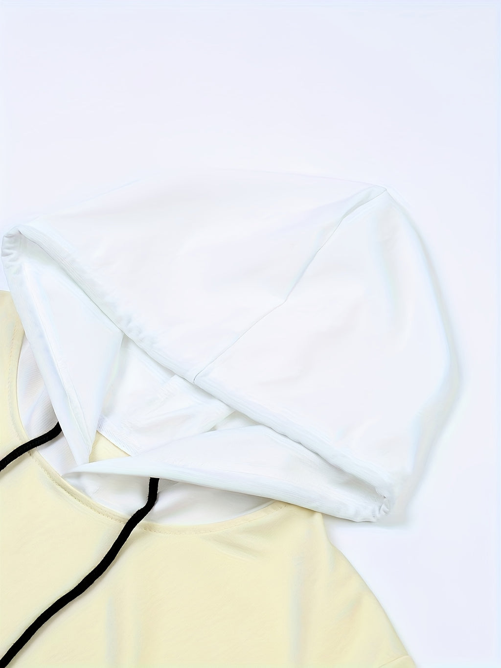 Spring Summer New Casual Versatile Patchwork Hooded Sweatshirt Short Sleeve Top - Apricot with white accents
