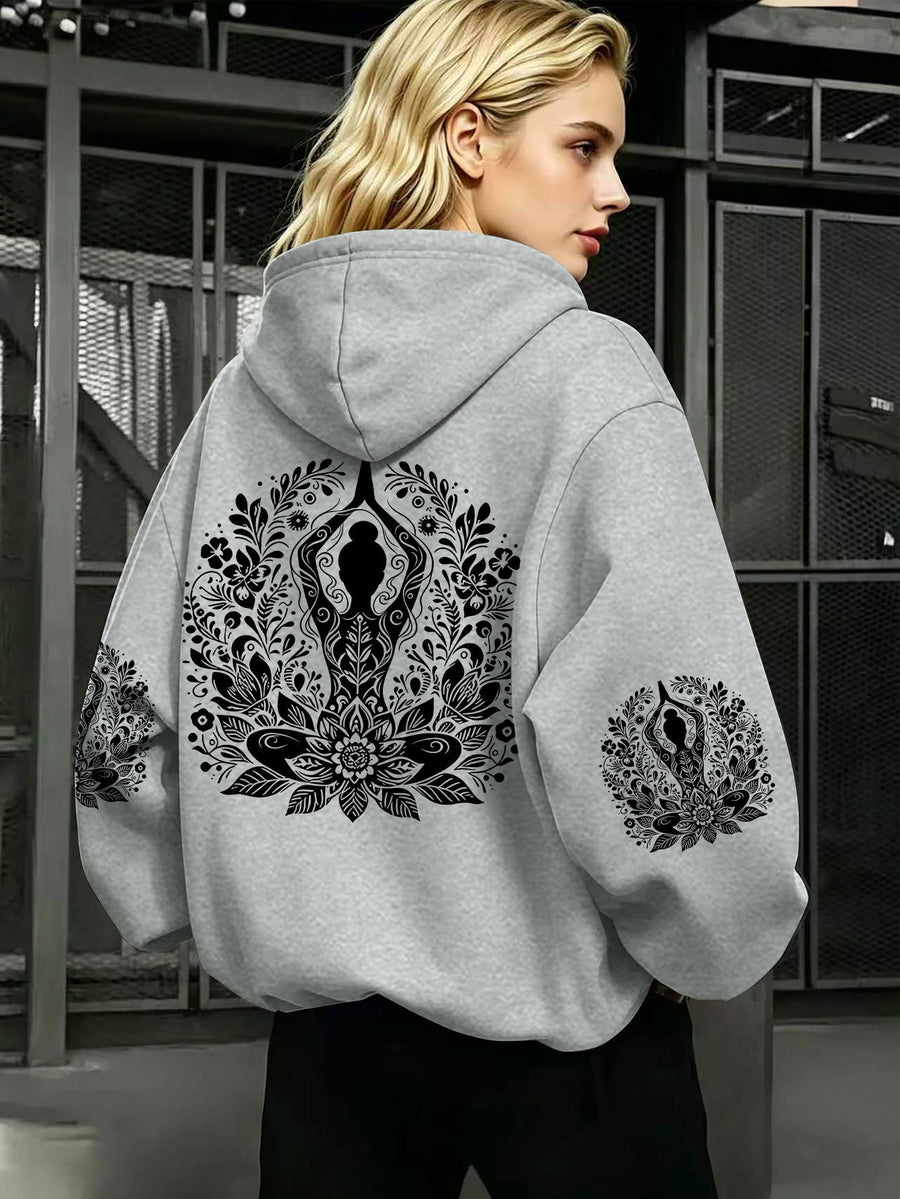 [Printed Design-Not Textured] Barcode Women'S Back Three Prints Hooded Sweatshirt Lotus Zen Printed Hoodie - Soft Casual Long Sleeve with Pockets, Comfortable for Women'S Daily Wear And Home, Streetwear - Mix Color 6