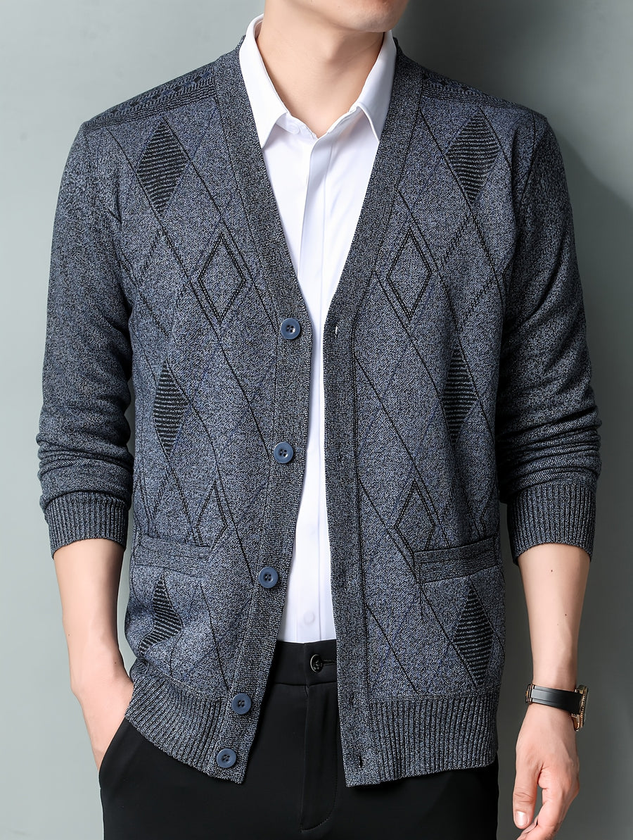 Men'S Winter Sweater, Winter Coat, Fleece-Lined And Thickened V-Neck, Fully Buttoned Cardigan, Easy Outfit, Men'S Gift, Suitable for Outdoor Travel, Mountaineering, Daily Outings, Commuting And Office Wear, Etc, Autumn Essentials - Light Grey