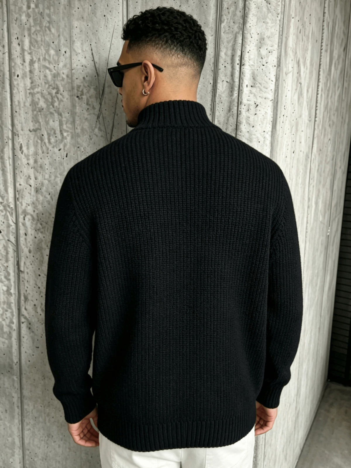 Men'S Solid Color Long Sleeve Open Collar Double Head Zip Cardigan, Casual All-Match - Black
