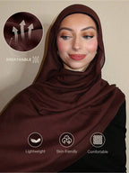 1pc Women's Black Viscose Headscarf, Soft Wide-Brimmed Scarf, Versatile, Suitable for Daily Wear - Coffee Brown