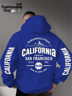 Hooded Sweatshirt with Street Culture Symbols: Featuring a "CALIFORNIA" Print That Embodies the Grandeur of the Wilderness and the Pioneering Spirit, This Sweatshirt Serves as an Exclusive Symbol for Street Culture Enthusiasts to Connect - Blue