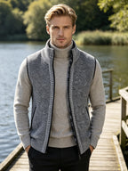 Men'S Stand Collar Zip-Up Vest, Thick Warm Sleeveless Sweater Waistcoat Gilet, Casual Fall Winter Outerwear Sleeveless Cardigan for Daily Commute Outdoor Street Wear - Light Grey