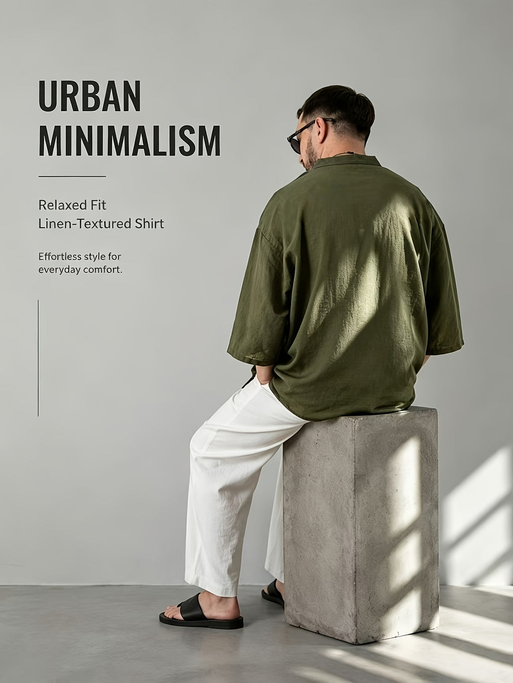 2pcs/Men'S Casual Shirts, New Linen V-Neck Casual Pullover Shirts for Daily Casual Wear, Solid Color 3/4 Sleeve Design, Suitable for Spring, Summer, And Autumn, Quick-Dry Non-Stretch Fabric, Loose Fit, Perfect Gift! - Tactical Green