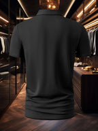Men's Premium Summer Ice Sense Bubble Fabric Polo Shirt, Great Wall Grid Wrinkle Embossed Printed Short Sleeve Top, Multi Functional for Golf Fishing Camping Beach Swimming Turn Up Collar - Black