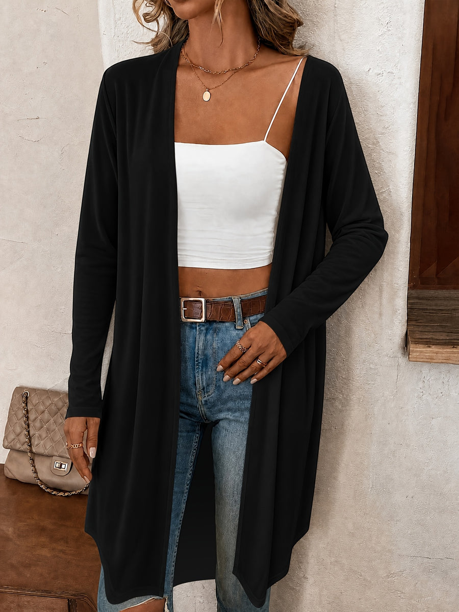Cardigan Mid-Length Spring Summer Autumn Top Women'S Casual Versatile Elegant Party Holiday Festive Jacket - Black