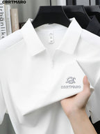 Katemar CRRTMARO New Summer Men's Short Sleeve Polo Shirt, Lapel Simple Business Casual High-End Breathable Half-Sleeve T-Shirt, Men's Apparel JX - White