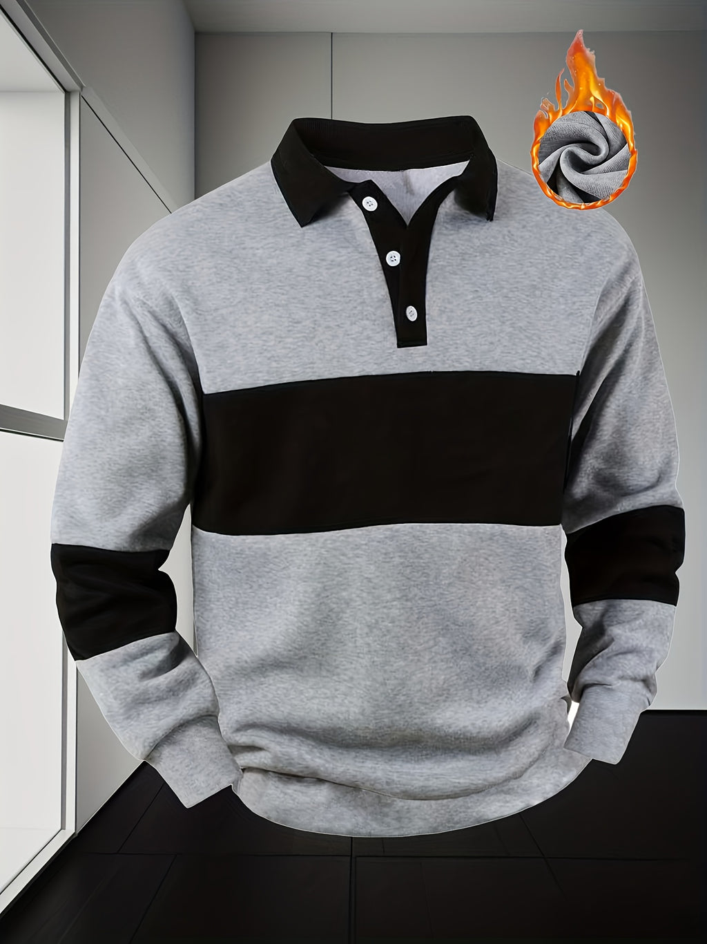 Men'S Casual POLO Shirt with Color Block Design | Button Collar, Loose Fit, Machine Washable, Ideal for Leisure and Gifts - Light Grey
