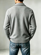 Men'S Spring Autumn New Print High-Grammage Pinstripe Texture Fabric Blazer Collar Cardigan Single Button Double Pocket Business Casual All-Match Long Sleeve Jacket, Knit Soft Comfortable Fashion Solid Color Outerwear Suitable for Daily Outings - Grey
