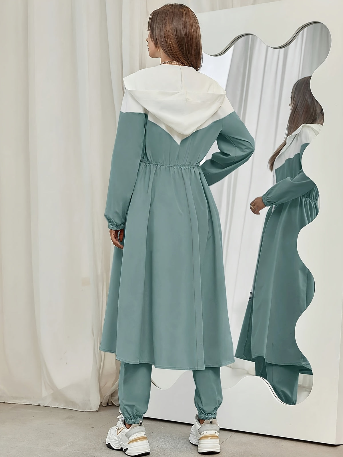 WY260622044 Autumn Women'S Color-Block Hooded Jacket And Pants Set 2pcs Set - Mint Green