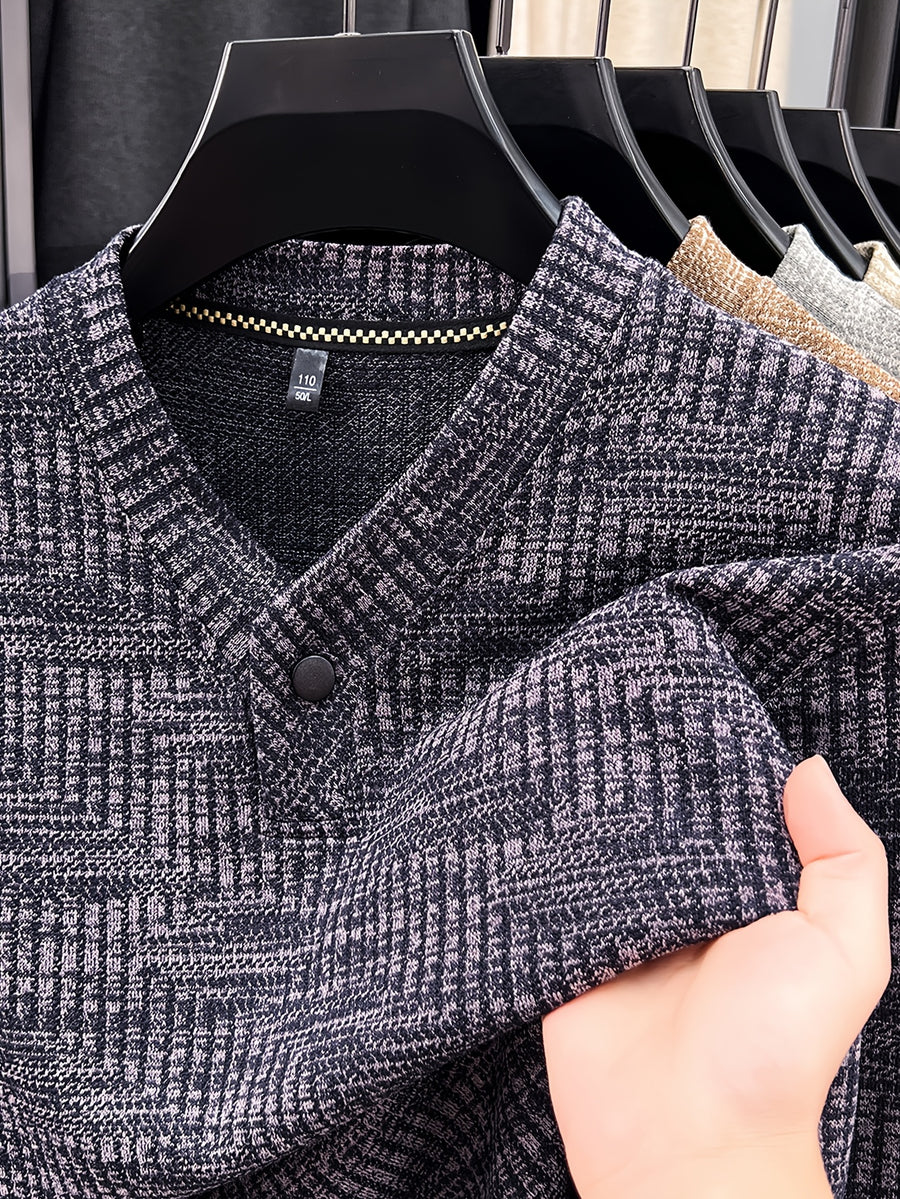 New Men's Long-Sleeve Warm Fashionable Versatile Knit Sweater - Purple