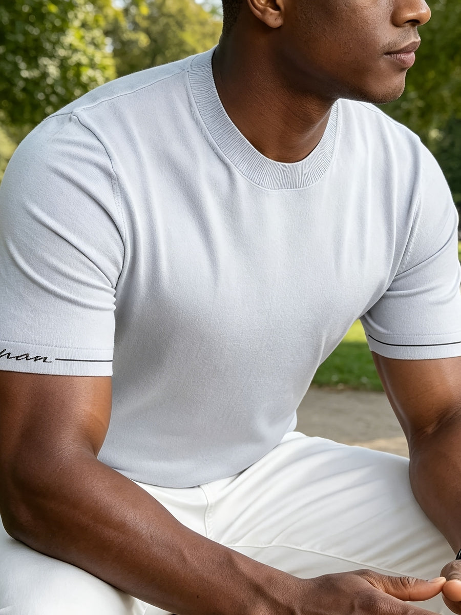 Men'S Easy Business Casual Round Neck Knit Short Sleeve T-Shirt, Skin-Friendly Fresh Regular Fit Durable, Summer Commute Office Client Meeting Family Gathering Short Distance Travel Shopping Date Daily Top - Tianqinglan