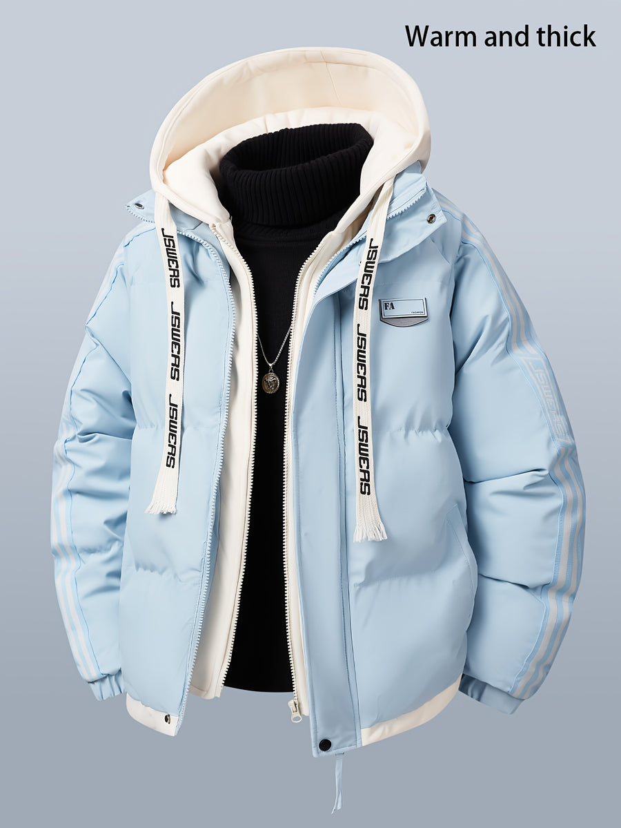 A Stylish And Cozy Hooded Jacket for Men, Featuring a Faux Two-Piece Design, Perfect for Winter - Glacier Blue