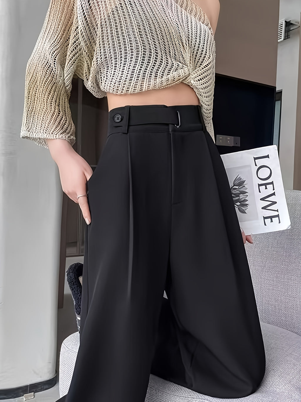 2026 New Summer High-End Women's Suit Pants, High-Waist, Draped Straight-Leg, Slim Fit, Wide-Leg Trousers, Belt-Free, Essential Versatile Workwear for Spring, Summer, and Autumn - Black