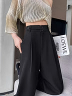 2026 New Summer High-End Women's Suit Pants, High-Waist, Draped Straight-Leg, Slim Fit, Wide-Leg Trousers, Belt-Free, Essential Versatile Workwear for Spring, Summer, and Autumn - Black