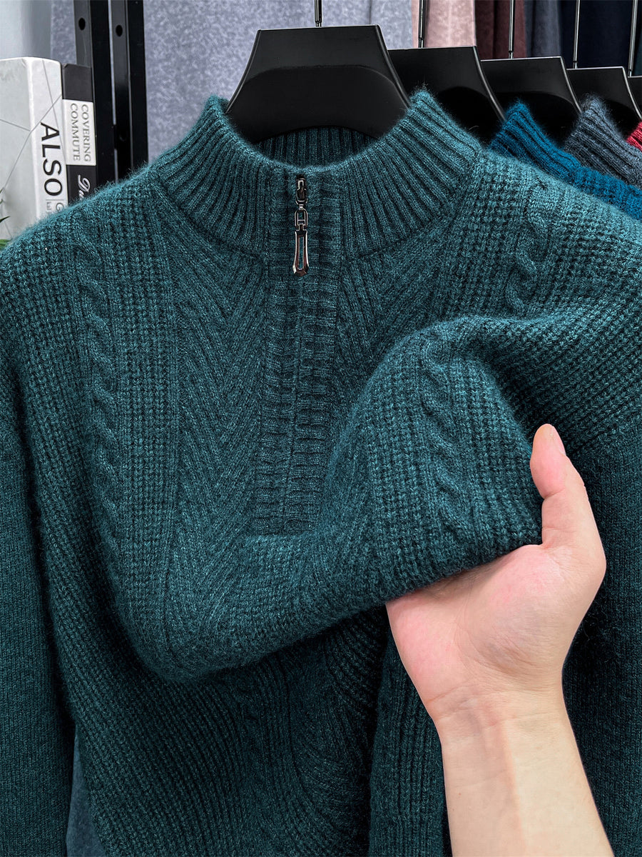 Men's Solid Color Knit Sweater Half-Zip Crew Neck Pullover - Warm Winter Sweater Suitable for Fall/Winter, Casual Long Sleeve Knitwear, Basic Solid Color Sweater for Office & Casual Attire, All Sizes Available - Green