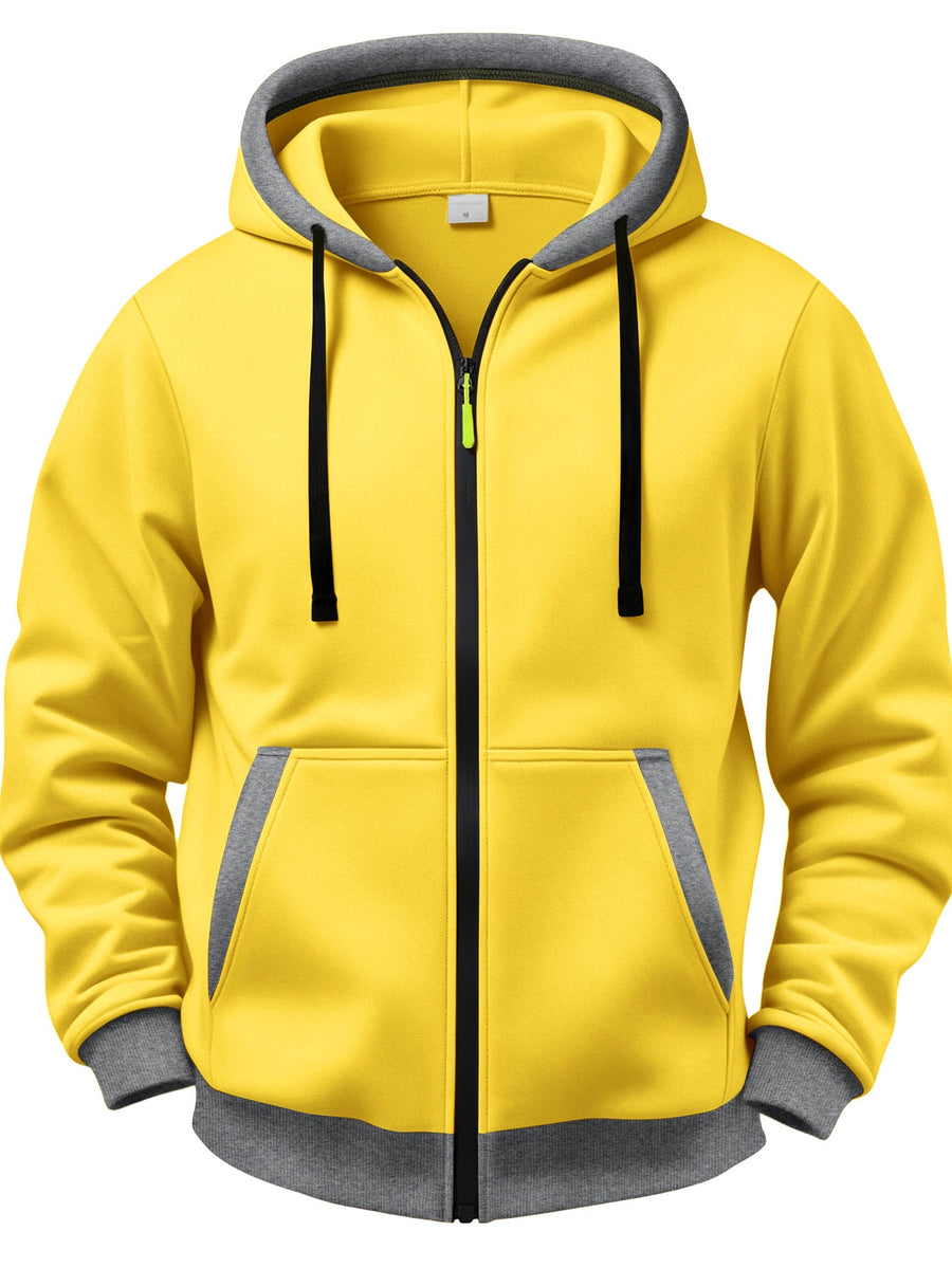 3pcs Set Vintage Sunset Mountain Peak Letter Small Print Zip-Up Hooded Sweatshirt for Men and Women, Spring/Autumn Contrast Trim Full-Zip Cardigan Jacket, Outdoor Mountain Style Loose Fit Casual 3pcs Versatile Zip-Up Hoodie Set - Yellow + Sky Blue + Orange Red