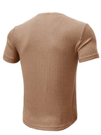 Men's Casual Slim Fit Henry Shirt Short Sleeved T-shirt Moisture Absorption and Sweat Wicking Breathable, Soft and Skin Friendly A Must-have for Summer 2pcs Set for - Khaki With Army Green