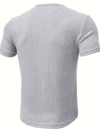 Men'S Ribbed Texture Henley Short Sleeve, All-Over Print Summer Slim Fit Casual T-Shirt - Gray 9