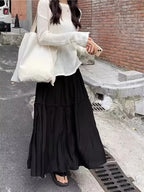 Gentle Style Half Skirt Women'S Casual Elegant Commute Drape Cake Dress Long Skirt - Black